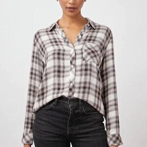 RAILS Plaid Hunter Blouse Ivory Coal Blush Long Sleeve Cozy Soft Size Small